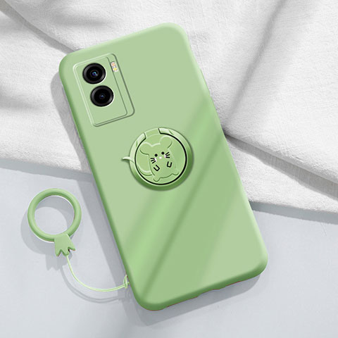 Funda Silicona Carcasa Ultrafina Goma con Magnetico Anillo de dedo Soporte S02 para Vivo Y72t Verde