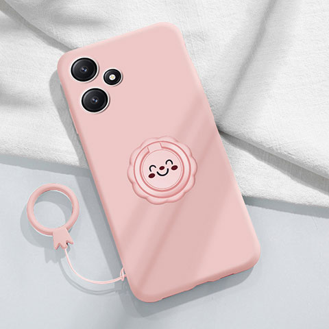 Funda Silicona Carcasa Ultrafina Goma con Magnetico Anillo de dedo Soporte S02 para Xiaomi Poco M6 Pro 5G Rosa