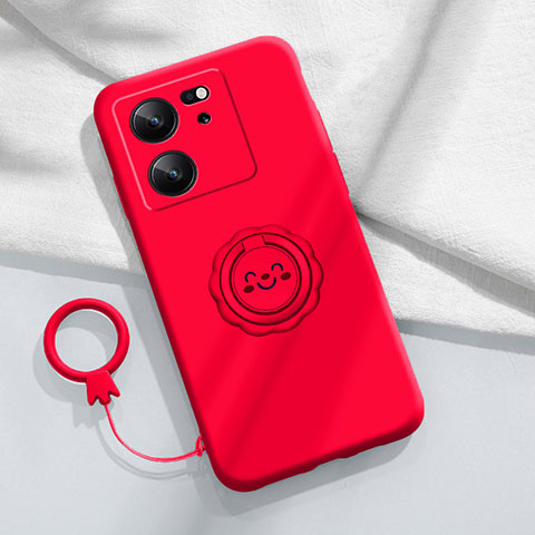 Funda Silicona Carcasa Ultrafina Goma con Magnetico Anillo de dedo Soporte S02 para Xiaomi Redmi K60 Ultra 5G Rojo