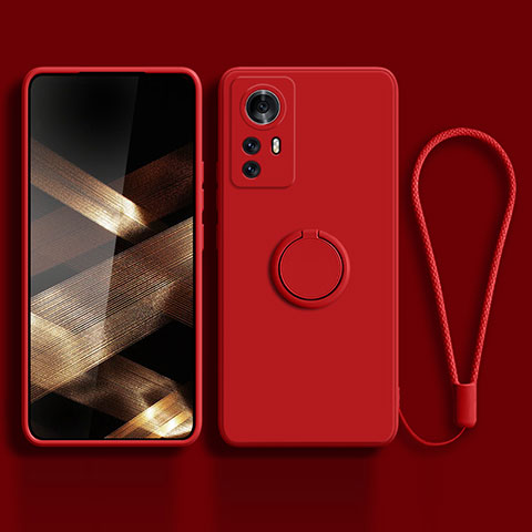 Funda Silicona Carcasa Ultrafina Goma con Magnetico Anillo de dedo Soporte S02 para Xiaomi Redmi Note 12S Rojo