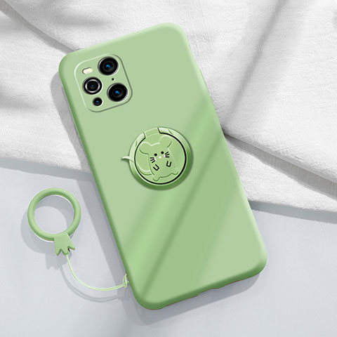 Funda Silicona Carcasa Ultrafina Goma con Magnetico Anillo de dedo Soporte S03 para Oppo Find X3 Pro 5G Menta Verde