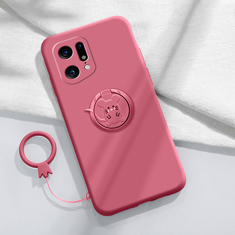 Funda Silicona Carcasa Ultrafina Goma con Magnetico Anillo de dedo Soporte S03 para Oppo Find X5 5G Rojo