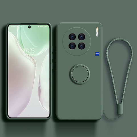 Funda Silicona Carcasa Ultrafina Goma con Magnetico Anillo de dedo Soporte S03 para Vivo X90 Pro+ Plus 5G Verde Noche