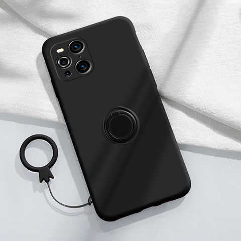 Funda Silicona Carcasa Ultrafina Goma con Magnetico Anillo de dedo Soporte S04 para Oppo Find X3 5G Negro