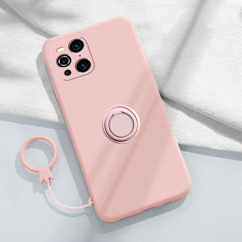 Funda Silicona Carcasa Ultrafina Goma con Magnetico Anillo de dedo Soporte S04 para Oppo Find X3 Pro 5G Rosa