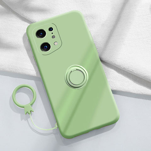 Funda Silicona Carcasa Ultrafina Goma con Magnetico Anillo de dedo Soporte S04 para Oppo Find X5 Pro 5G Menta Verde