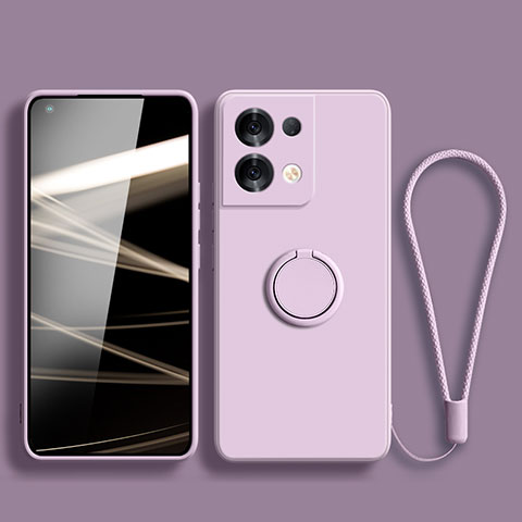 Funda Silicona Carcasa Ultrafina Goma con Magnetico Anillo de dedo Soporte S04 para Oppo Reno8 Pro 5G Purpura Claro