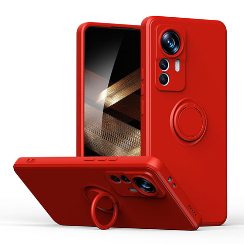 Funda Silicona Carcasa Ultrafina Goma con Magnetico Anillo de dedo Soporte S05 para Xiaomi Redmi Note 12S Rojo