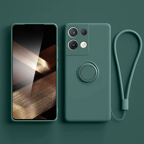 Funda Silicona Carcasa Ultrafina Goma con Magnetico Anillo de dedo Soporte S06 para Xiaomi Redmi Note 13 5G Verde Noche