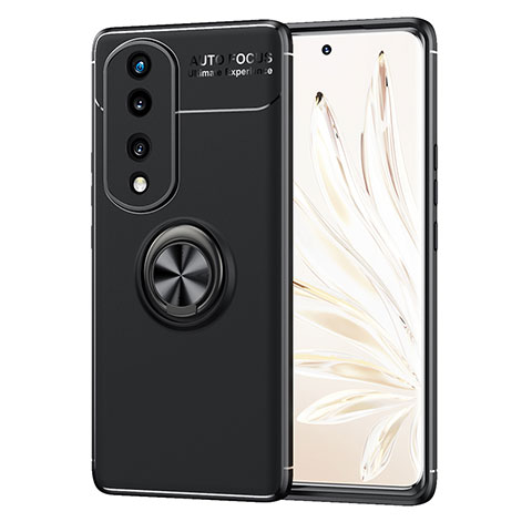 Funda Silicona Carcasa Ultrafina Goma con Magnetico Anillo de dedo Soporte SD1 para Huawei Honor 70 Pro 5G Negro