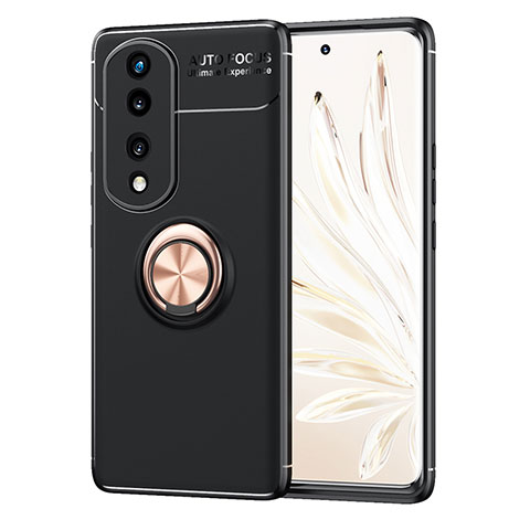 Funda Silicona Carcasa Ultrafina Goma con Magnetico Anillo de dedo Soporte SD1 para Huawei Honor 70 Pro+ Plus 5G Oro y Negro