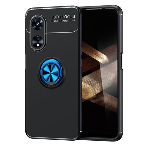 Funda Silicona Carcasa Ultrafina Goma con Magnetico Anillo de dedo Soporte SD1 para Huawei Honor X5 Plus Azul y Negro