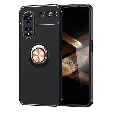 Funda Silicona Carcasa Ultrafina Goma con Magnetico Anillo de dedo Soporte SD1 para Huawei Honor X5 Plus Oro y Negro