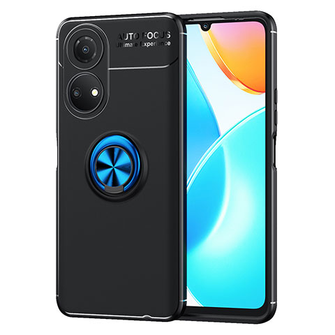 Funda Silicona Carcasa Ultrafina Goma con Magnetico Anillo de dedo Soporte SD1 para Huawei Honor X7 Azul y Negro