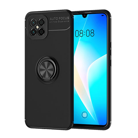 Funda Silicona Carcasa Ultrafina Goma con Magnetico Anillo de dedo Soporte SD1 para Huawei Nova 8 SE 4G Negro