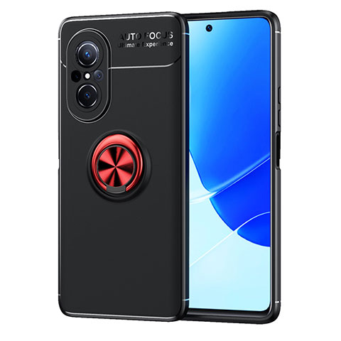 Funda Silicona Carcasa Ultrafina Goma con Magnetico Anillo de dedo Soporte SD1 para Huawei Nova 9 SE Rojo y Negro