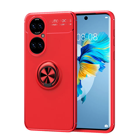 Funda Silicona Carcasa Ultrafina Goma con Magnetico Anillo de dedo Soporte SD1 para Huawei P50 Pro Rojo