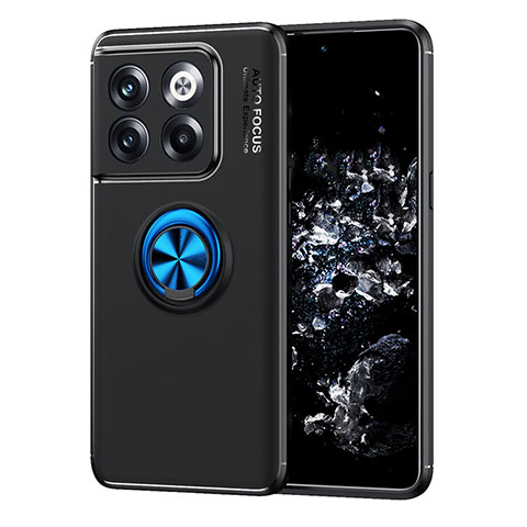 Funda Silicona Carcasa Ultrafina Goma con Magnetico Anillo de dedo Soporte SD1 para OnePlus 10T 5G Azul y Negro