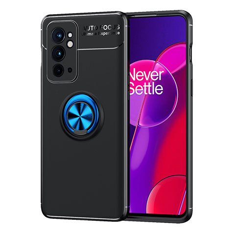 Funda Silicona Carcasa Ultrafina Goma con Magnetico Anillo de dedo Soporte SD1 para OnePlus 9RT 5G Azul y Negro