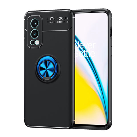 Funda Silicona Carcasa Ultrafina Goma con Magnetico Anillo de dedo Soporte SD1 para OnePlus Nord 2 5G Azul y Negro