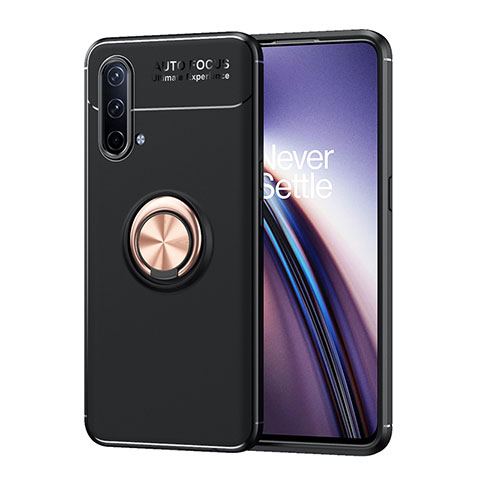 Funda Silicona Carcasa Ultrafina Goma con Magnetico Anillo de dedo Soporte SD1 para OnePlus Nord CE 5G Oro y Negro