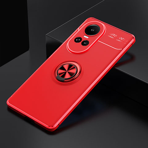 Funda Silicona Carcasa Ultrafina Goma con Magnetico Anillo de dedo Soporte SD1 para Oppo Reno10 5G Rojo