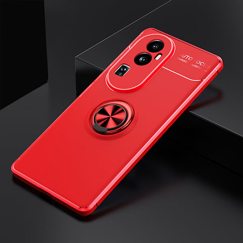 Funda Silicona Carcasa Ultrafina Goma con Magnetico Anillo de dedo Soporte SD1 para Oppo Reno10 Pro+ Plus 5G Rojo