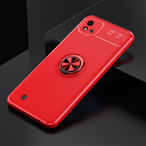 Funda Silicona Carcasa Ultrafina Goma con Magnetico Anillo de dedo Soporte SD1 para Realme C11 (2021) Rojo