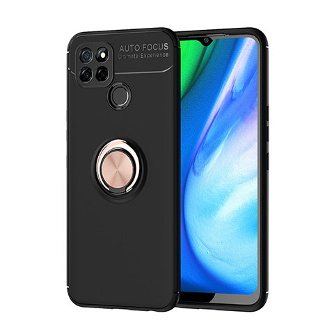 Funda Silicona Carcasa Ultrafina Goma con Magnetico Anillo de dedo Soporte SD1 para Realme Q2i 5G Oro y Negro