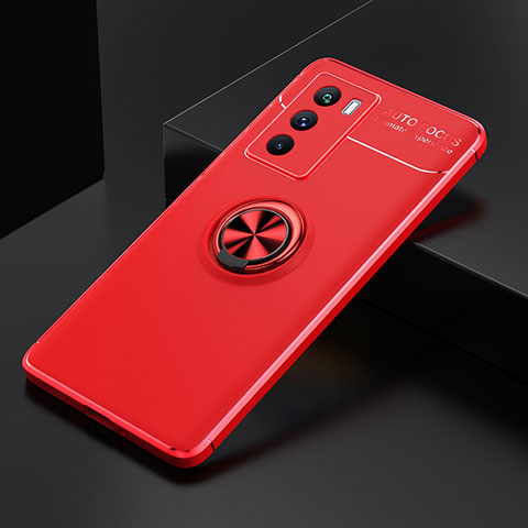 Funda Silicona Carcasa Ultrafina Goma con Magnetico Anillo de dedo Soporte SD1 para Vivo iQOO 9 SE 5G Rojo