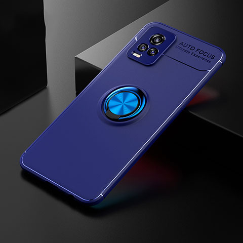 Funda Silicona Carcasa Ultrafina Goma con Magnetico Anillo de dedo Soporte SD1 para Vivo V20 (2021) Azul