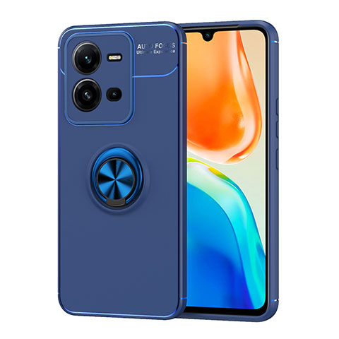 Funda Silicona Carcasa Ultrafina Goma con Magnetico Anillo de dedo Soporte SD1 para Vivo V25e Azul