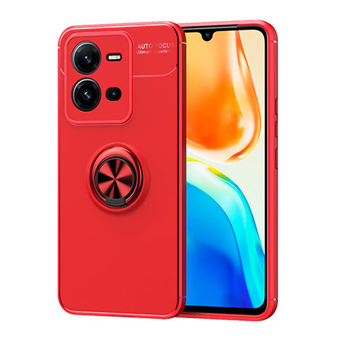 Funda Silicona Carcasa Ultrafina Goma con Magnetico Anillo de dedo Soporte SD1 para Vivo V25e Rojo