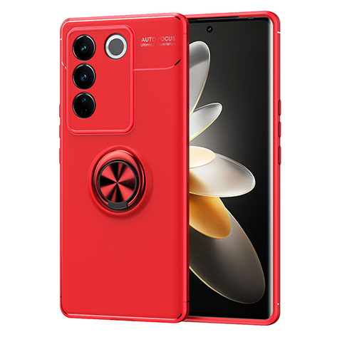 Funda Silicona Carcasa Ultrafina Goma con Magnetico Anillo de dedo Soporte SD1 para Vivo V27 Pro 5G Rojo