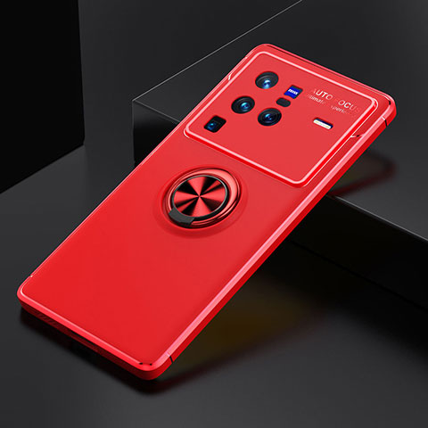 Funda Silicona Carcasa Ultrafina Goma con Magnetico Anillo de dedo Soporte SD1 para Vivo X80 Pro 5G Rojo