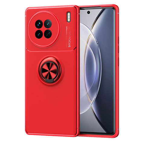 Funda Silicona Carcasa Ultrafina Goma con Magnetico Anillo de dedo Soporte SD1 para Vivo X90 5G Rojo