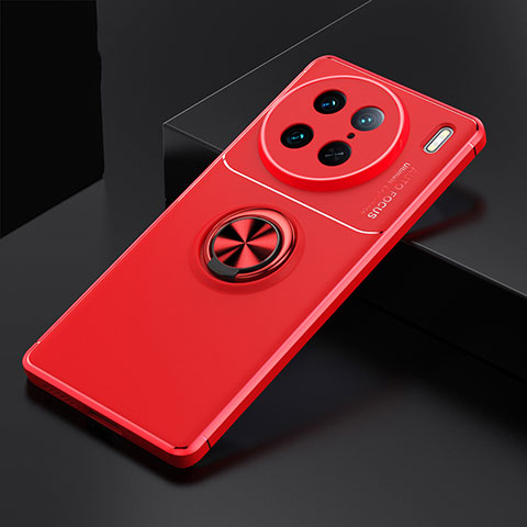 Funda Silicona Carcasa Ultrafina Goma con Magnetico Anillo de dedo Soporte SD1 para Vivo X90 Pro 5G Rojo