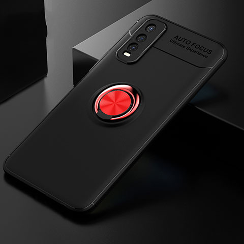 Funda Silicona Carcasa Ultrafina Goma con Magnetico Anillo de dedo Soporte SD1 para Vivo Y50t Rojo y Negro