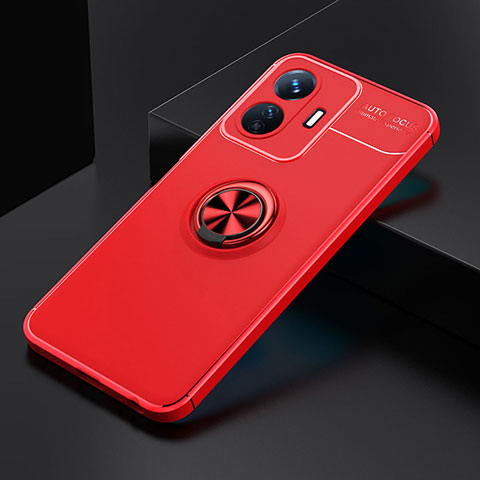 Funda Silicona Carcasa Ultrafina Goma con Magnetico Anillo de dedo Soporte SD1 para Vivo Y77e 5G Rojo