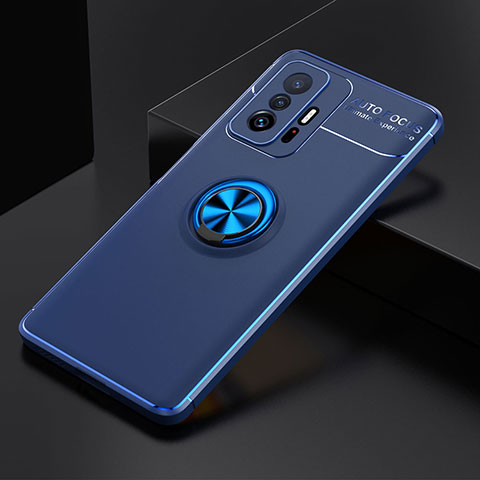 Funda Silicona Carcasa Ultrafina Goma con Magnetico Anillo de dedo Soporte SD1 para Xiaomi Mi 11T Pro 5G Azul