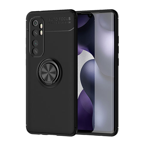 Funda Silicona Carcasa Ultrafina Goma con Magnetico Anillo de dedo Soporte SD1 para Xiaomi Mi Note 10 Lite Negro