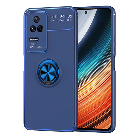 Funda Silicona Carcasa Ultrafina Goma con Magnetico Anillo de dedo Soporte SD1 para Xiaomi Poco F4 5G Azul