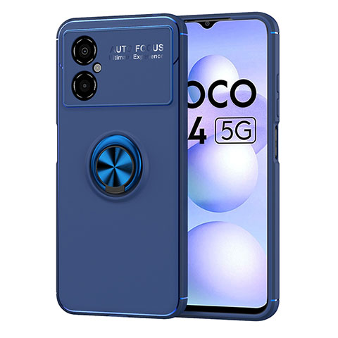 Funda Silicona Carcasa Ultrafina Goma con Magnetico Anillo de dedo Soporte SD1 para Xiaomi Poco M4 5G Azul