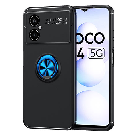 Funda Silicona Carcasa Ultrafina Goma con Magnetico Anillo de dedo Soporte SD1 para Xiaomi Poco M4 5G Azul y Negro