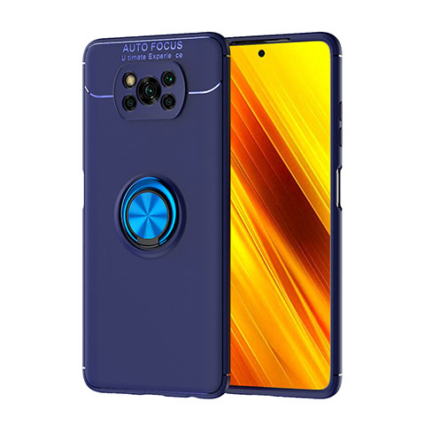 Funda Silicona Carcasa Ultrafina Goma con Magnetico Anillo de dedo Soporte SD1 para Xiaomi Poco X3 Azul