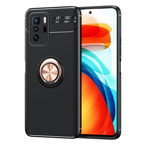 Funda Silicona Carcasa Ultrafina Goma con Magnetico Anillo de dedo Soporte SD1 para Xiaomi Poco X3 GT 5G Oro y Negro