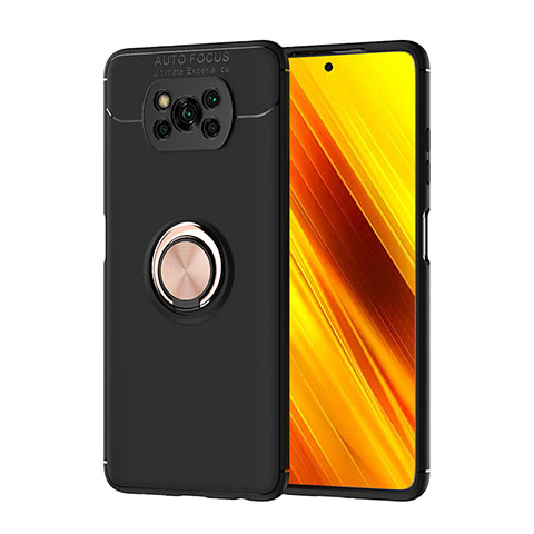 Funda Silicona Carcasa Ultrafina Goma con Magnetico Anillo de dedo Soporte SD1 para Xiaomi Poco X3 Oro y Negro