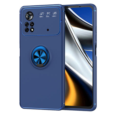 Funda Silicona Carcasa Ultrafina Goma con Magnetico Anillo de dedo Soporte SD1 para Xiaomi Poco X4 Pro 5G Azul