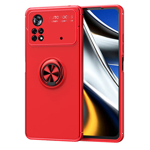 Funda Silicona Carcasa Ultrafina Goma con Magnetico Anillo de dedo Soporte SD1 para Xiaomi Poco X4 Pro 5G Rojo