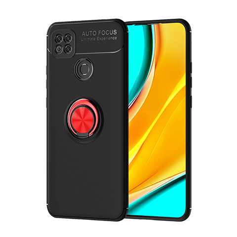 Funda Silicona Carcasa Ultrafina Goma con Magnetico Anillo de dedo Soporte SD1 para Xiaomi Redmi 9 Activ Rojo y Negro